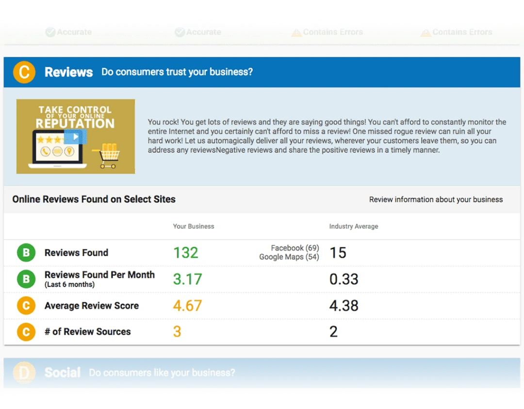 SEO Expert Snapshot Reviews Section