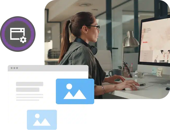 web design Woman building website template