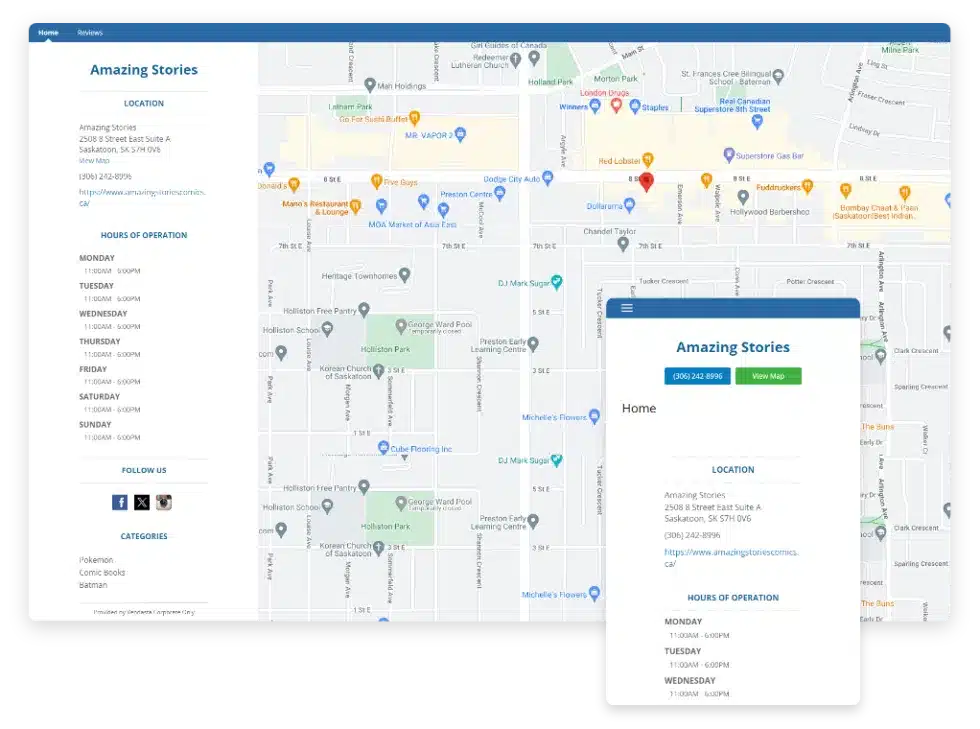 automatic-online-presence-pages automated online presence page example with map