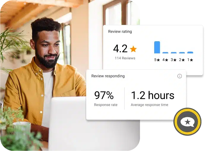 web design business man reviewing reputation scores